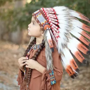 C20-For Children: three colors brown Feather Headdress From 5 - 8 years old
