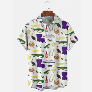 Carnival Cartoon Print Casual Men's Short Sleeve Shirt