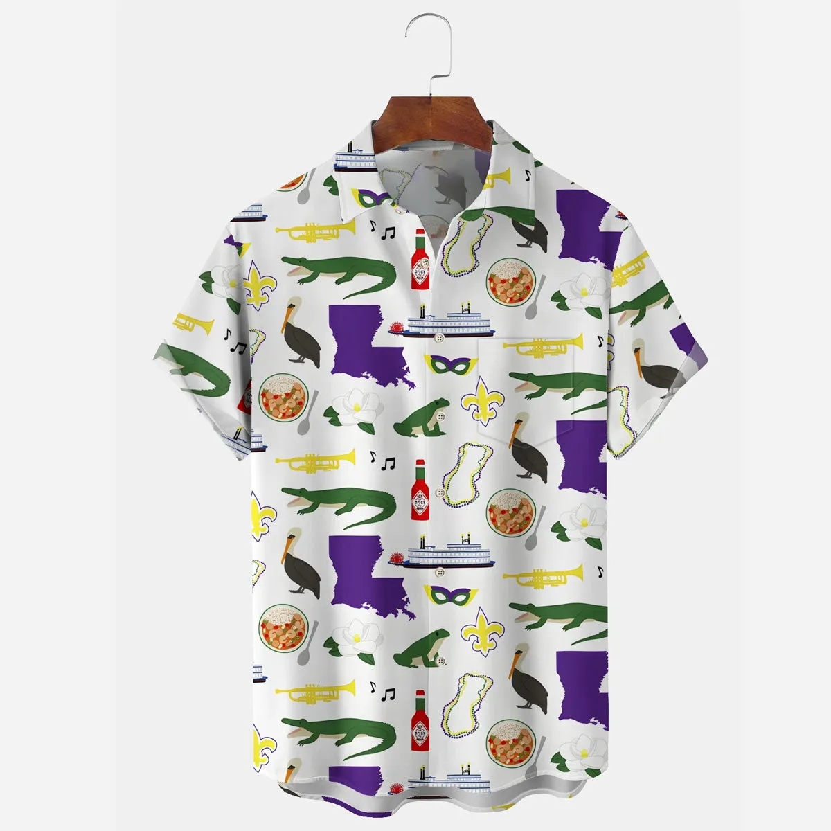 Carnival Cartoon Print Casual Men's Short Sleeve Shirt