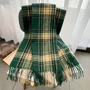 Chic British-Inspired Plaid Scarf with Tassels - Cozy, Warm Polyester Shawl for Women | Perfect for Autumn & Winter