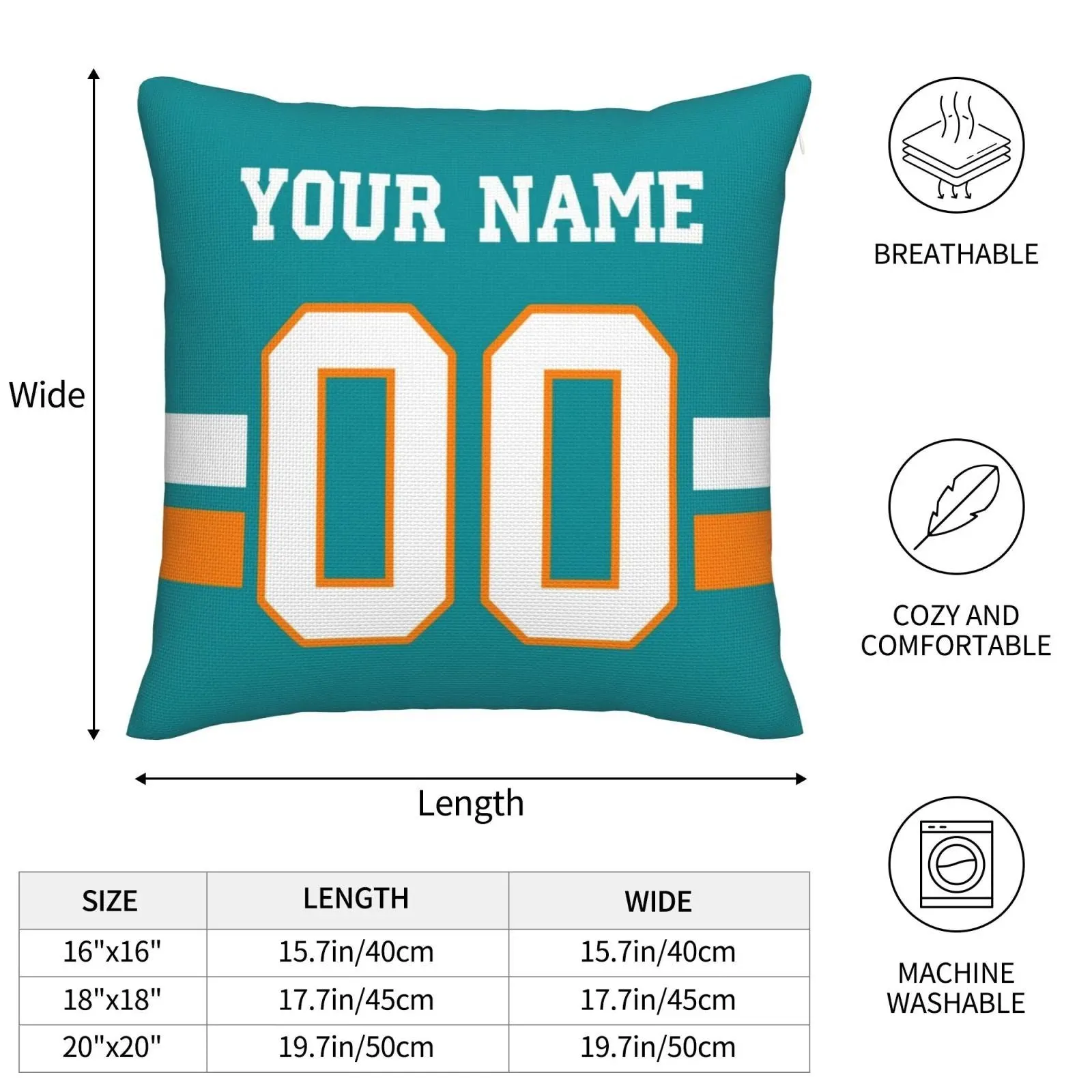Custom M.Dolphins Pillow Decorative Throw Pillow Case - Print Personalized Football Team Fans Name & Number Birthday Gift Football Pillows