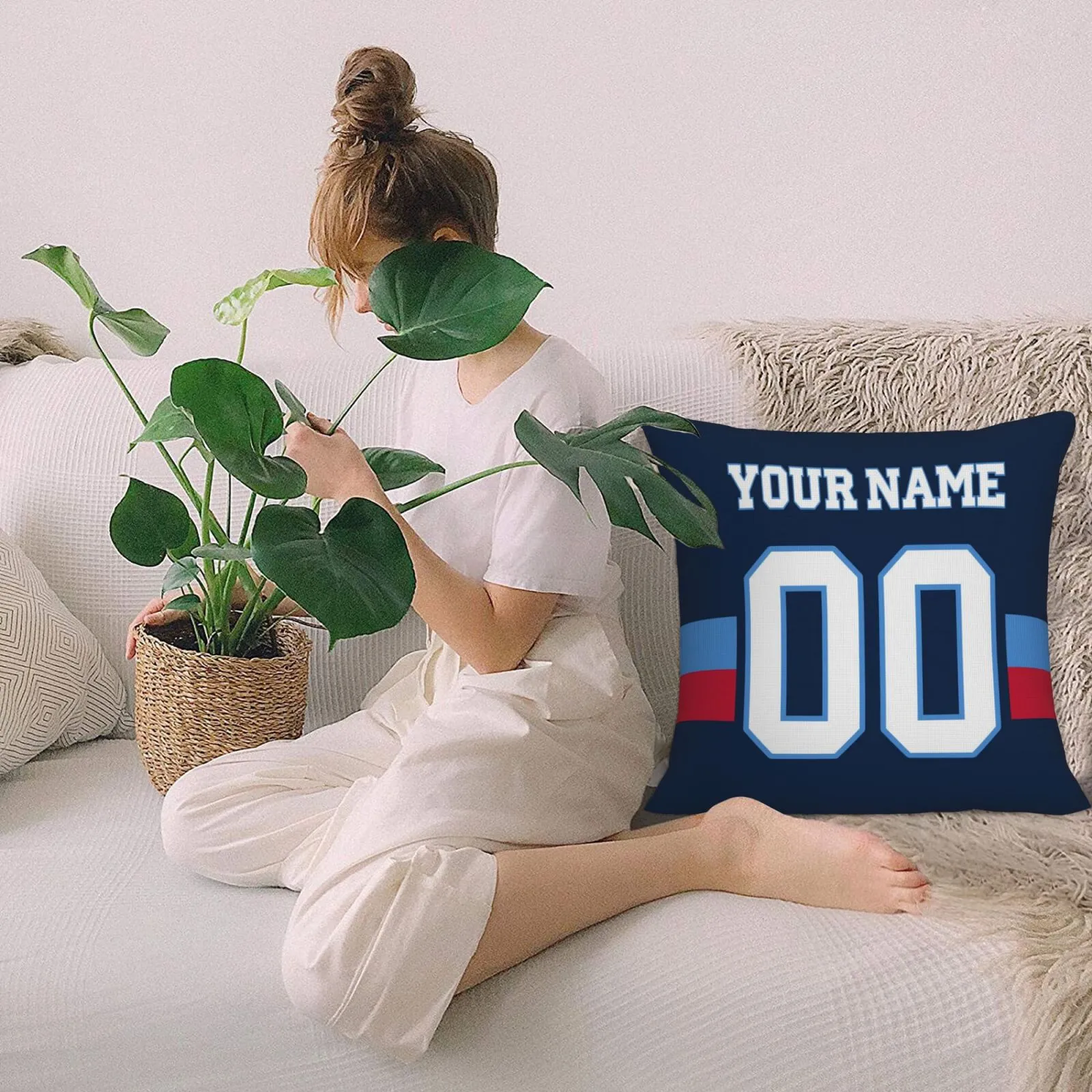 Custom Navy Tennessee Titans Decorative Throw Pillow Case - Print Personalized Football Team Fans Name & Number Birthday Gift