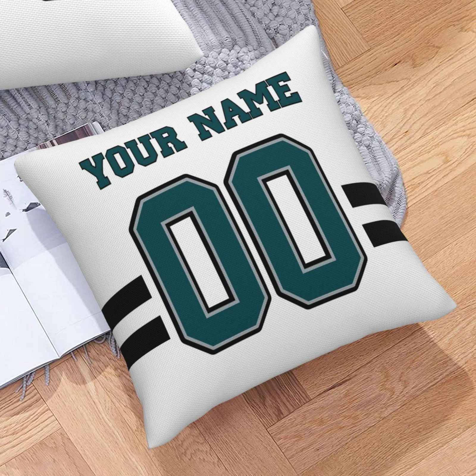 Custom White Philadelphia Eagles Decorative Throw Pillow Case - Print Personalized Football Team Fans Name & Number Birthday Gift