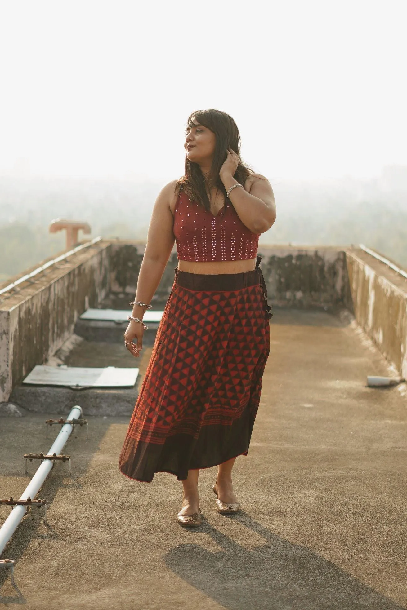 Dabu printed red print skirt - Noor -Afsana