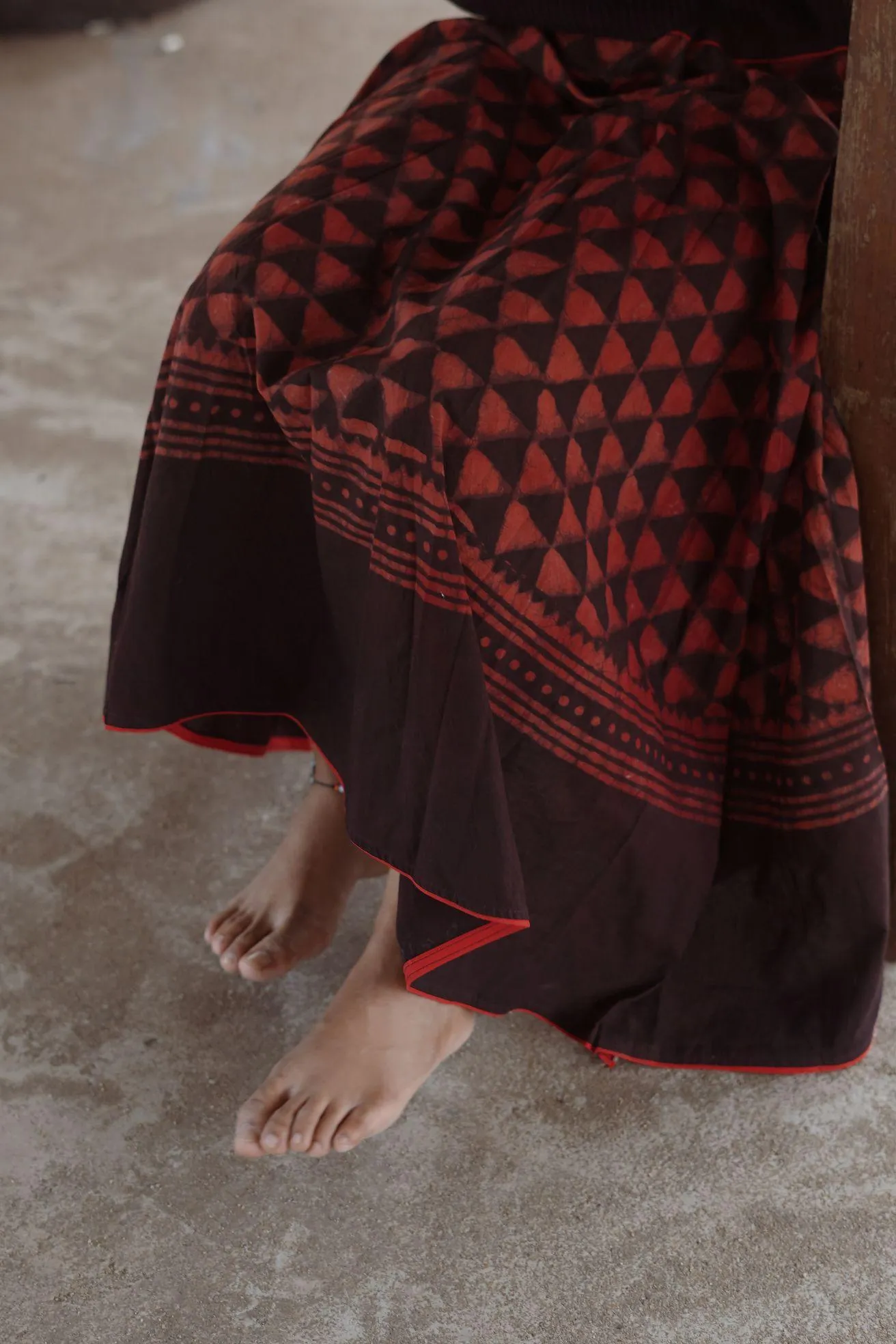 Dabu printed red print skirt - Noor -Afsana
