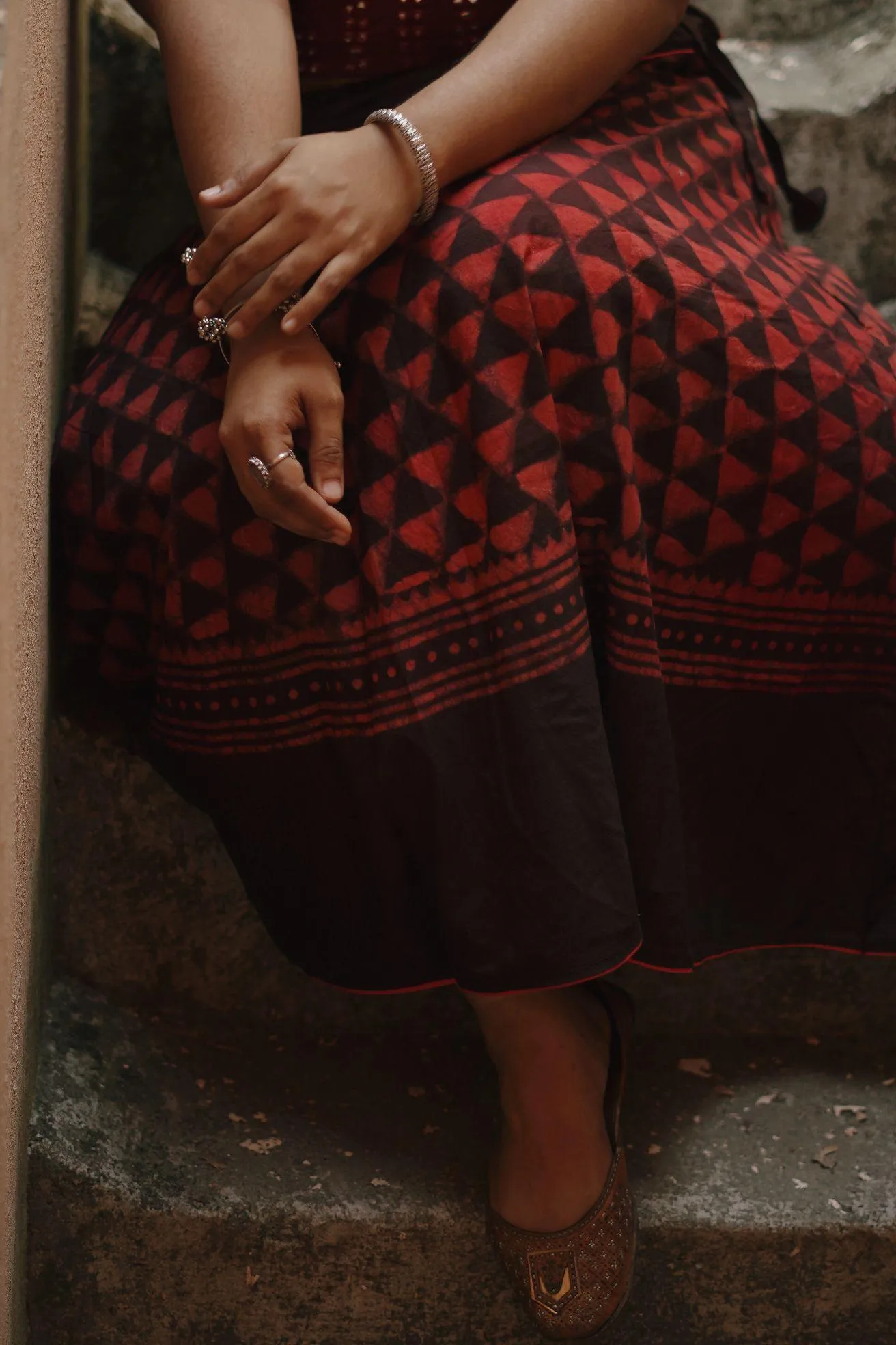 Dabu printed red print skirt - Noor -Afsana