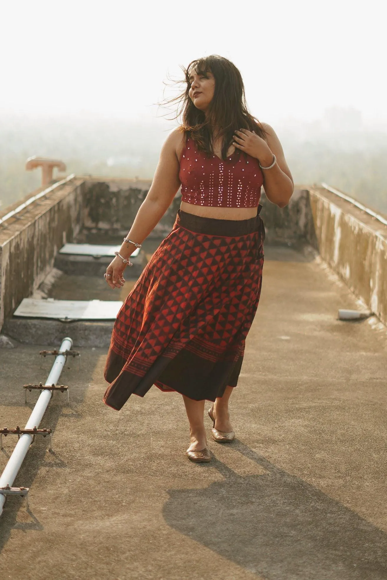 Dabu printed red print skirt - Noor -Afsana