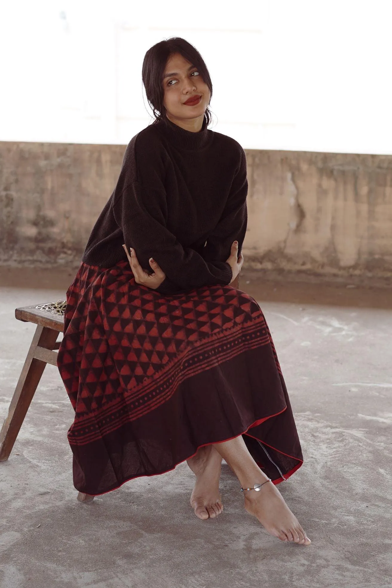Dabu printed red print skirt - Noor -Afsana