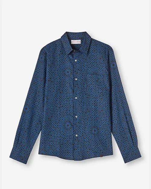 DEREK ROSE | Milan 23 Shirt | Linen Navy