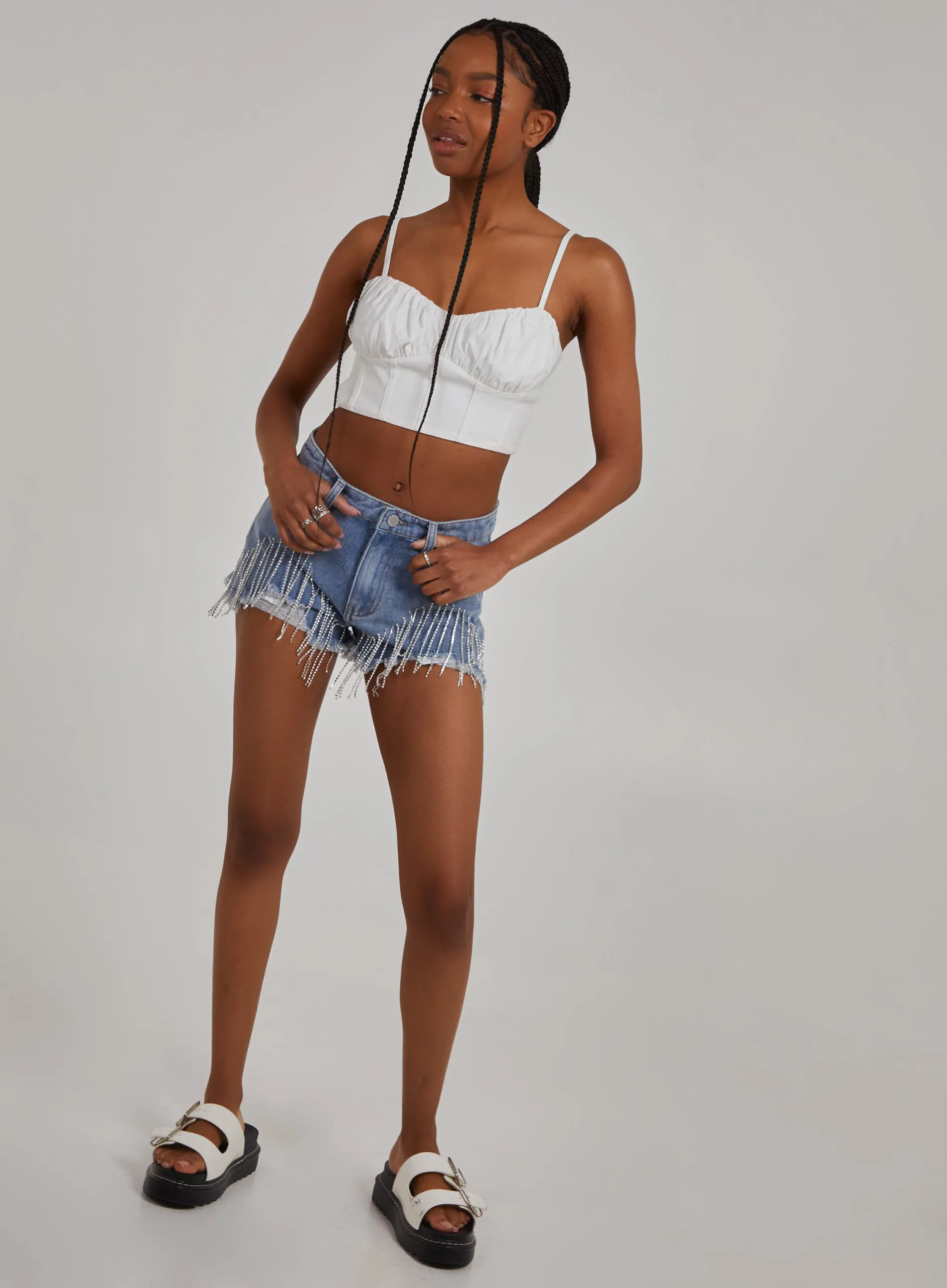 Embellished Diamante Denim Shorts