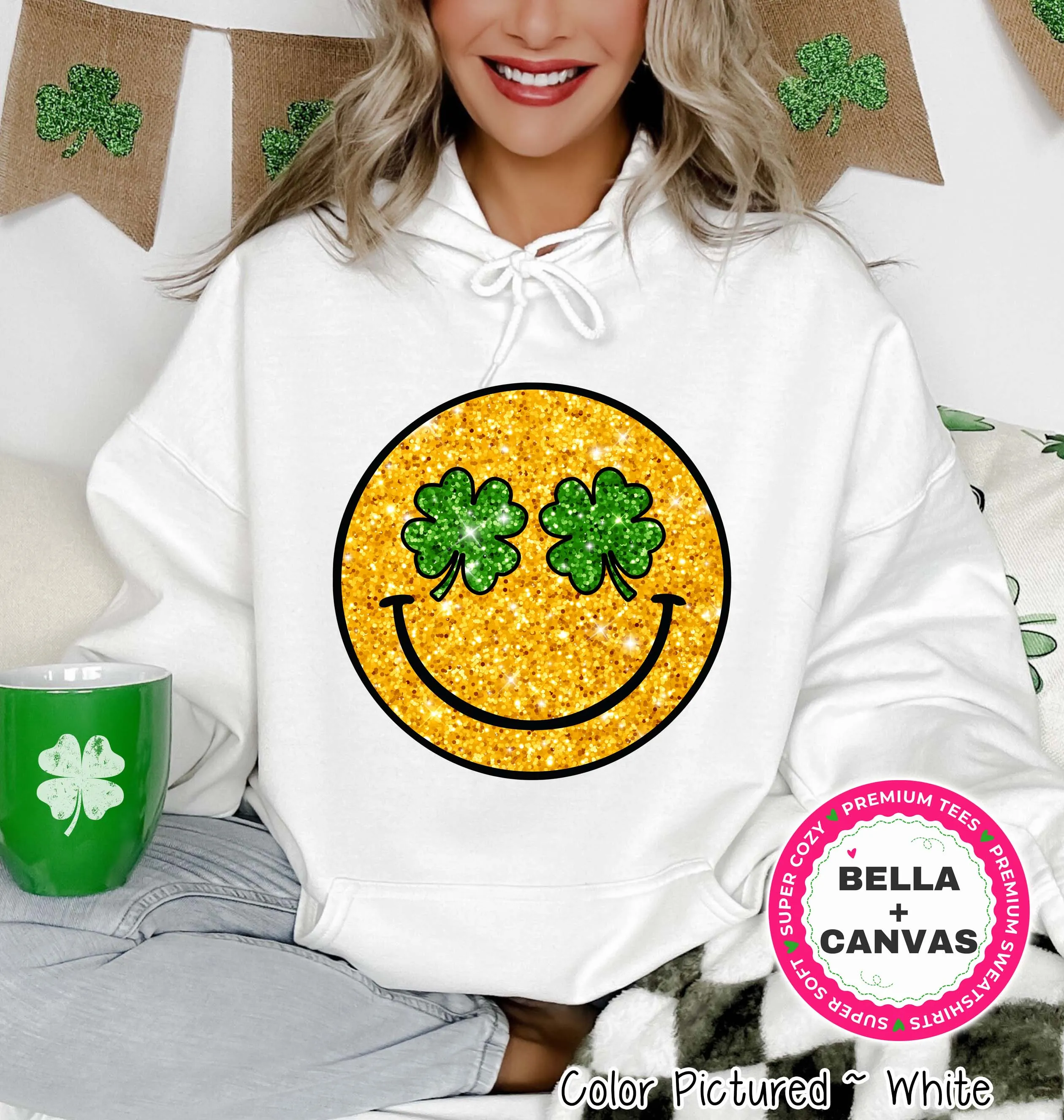 Faux Glitter Gold Smile St Patricks Day Tee or Sweatshirt
