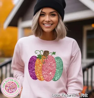 Faux Sequin Effect Colorful Pumpkin Fall Sweatshirt or Tee