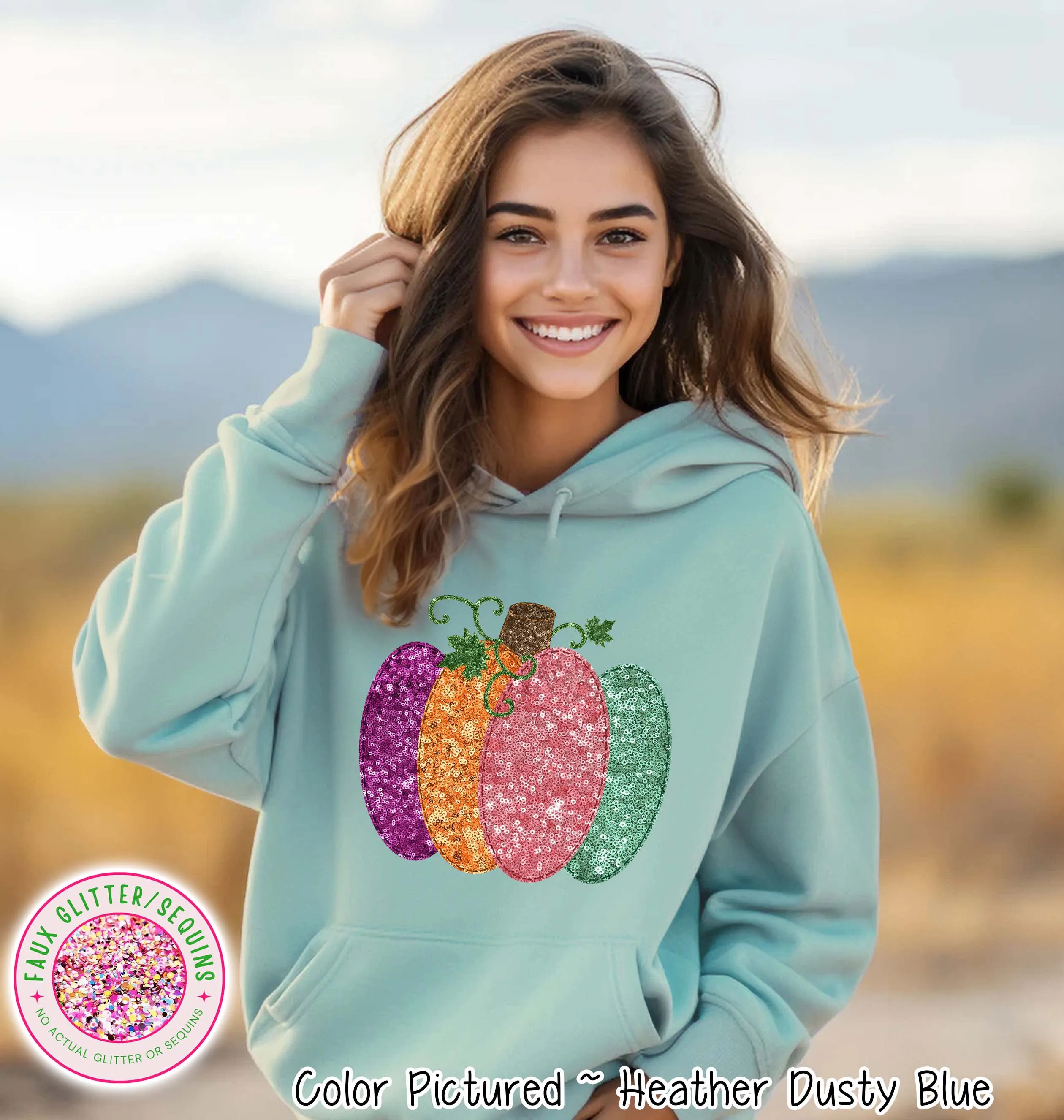 Faux Sequin Effect Colorful Pumpkin Fall Sweatshirt or Tee