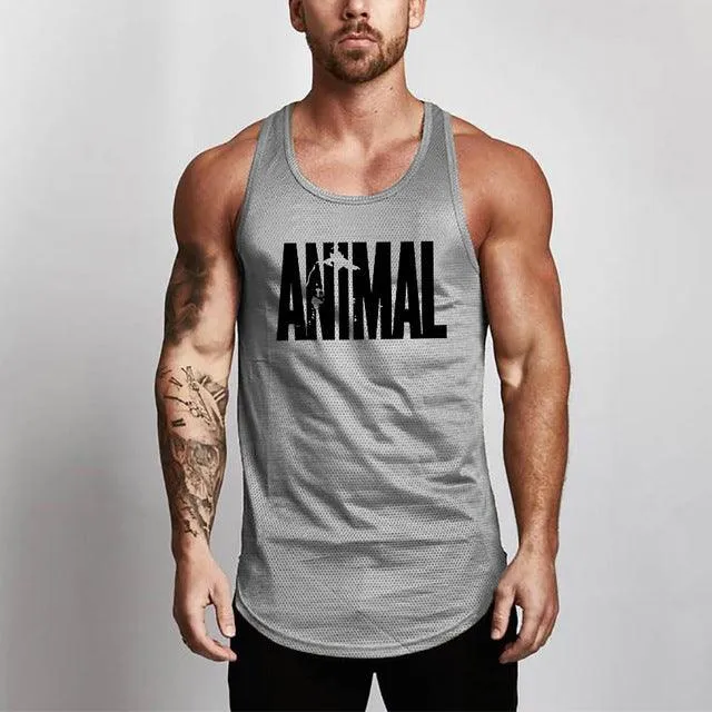 Fitness Men Shirt Slim Fit Vests Mesh Singlets Muscle Tops