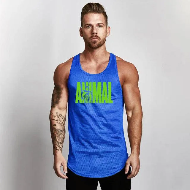 Fitness Men Shirt Slim Fit Vests Mesh Singlets Muscle Tops