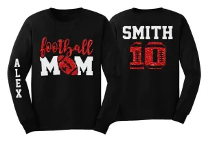 Football Mom Shirt | Glitter Football  Long Sleeve Shirt | Football Bling | Football Spirit Wear | Customize Colors