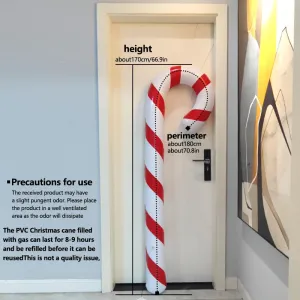 Giant Inflatable Christmas Candy Cane Balloon - 70.9" Tall, Reusable PVC Holiday Decor for Home & Party Atmosphere, Perfect for Christmas Celebrations, Carnival Themed Events, No Power Needed