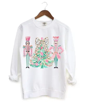Gildan or Bella Christmas Brush Strokes Tree Nutcracker Sweatshirt/ Direct To Film Transfered Faux Glitter Sweatshirt/ Youth and Adult Sizes