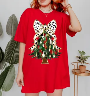 Gildan Softstyle or Comfort Colors Christmas Brush Strokes Tree Tee/ Direct To Film Transfered Faux Glitter Tee/ Youth and Adult Sizes