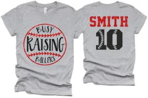 Glitter Busy Raising Ballers Baseball Shirt | Baseball Shirts | Custom Baseball Mom Shirts | Customize Colors