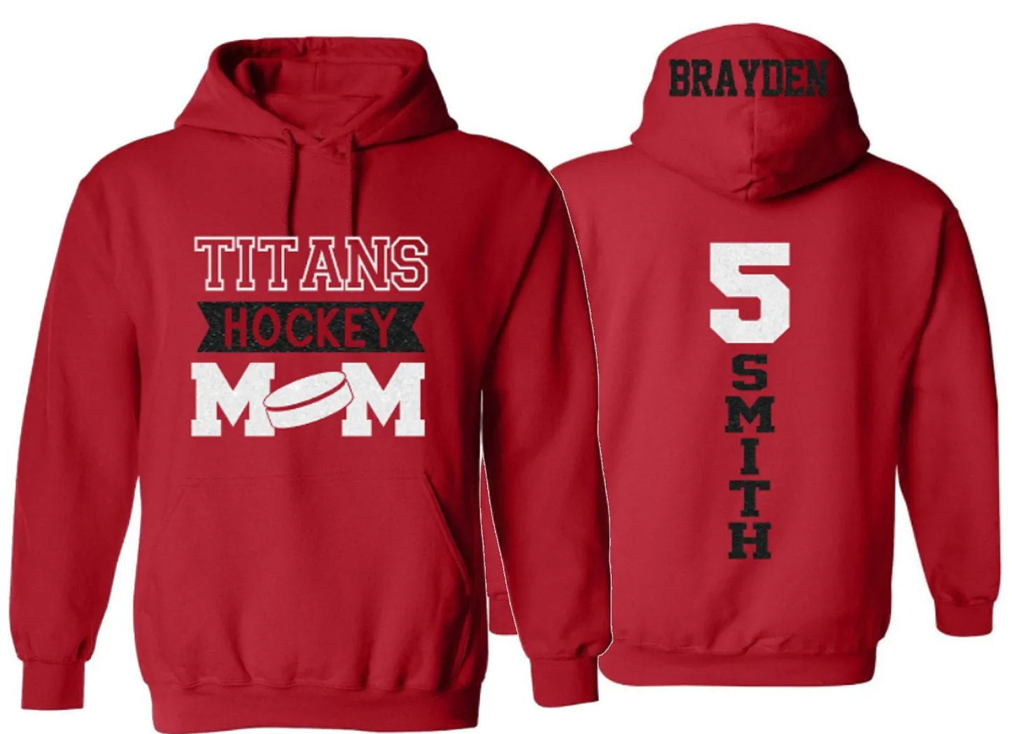 Glitter Hockey Hoodie | Hockey Mom | Hockey Pullover | Hockey Bling | Hockey Spirit Wear | Customize with your Team & Colors