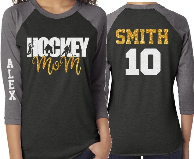 Glitter Hockey Mom shirt | Hockey Shirt | Hockey Bling | Hockey Spirit Wear | Customize  Colors