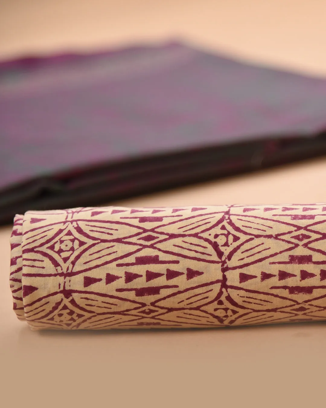 Green With Purple Handloom Cotton Woven Unstitched Suit Fabric Set With Tissue Silk Hand Block Printed Dupatta