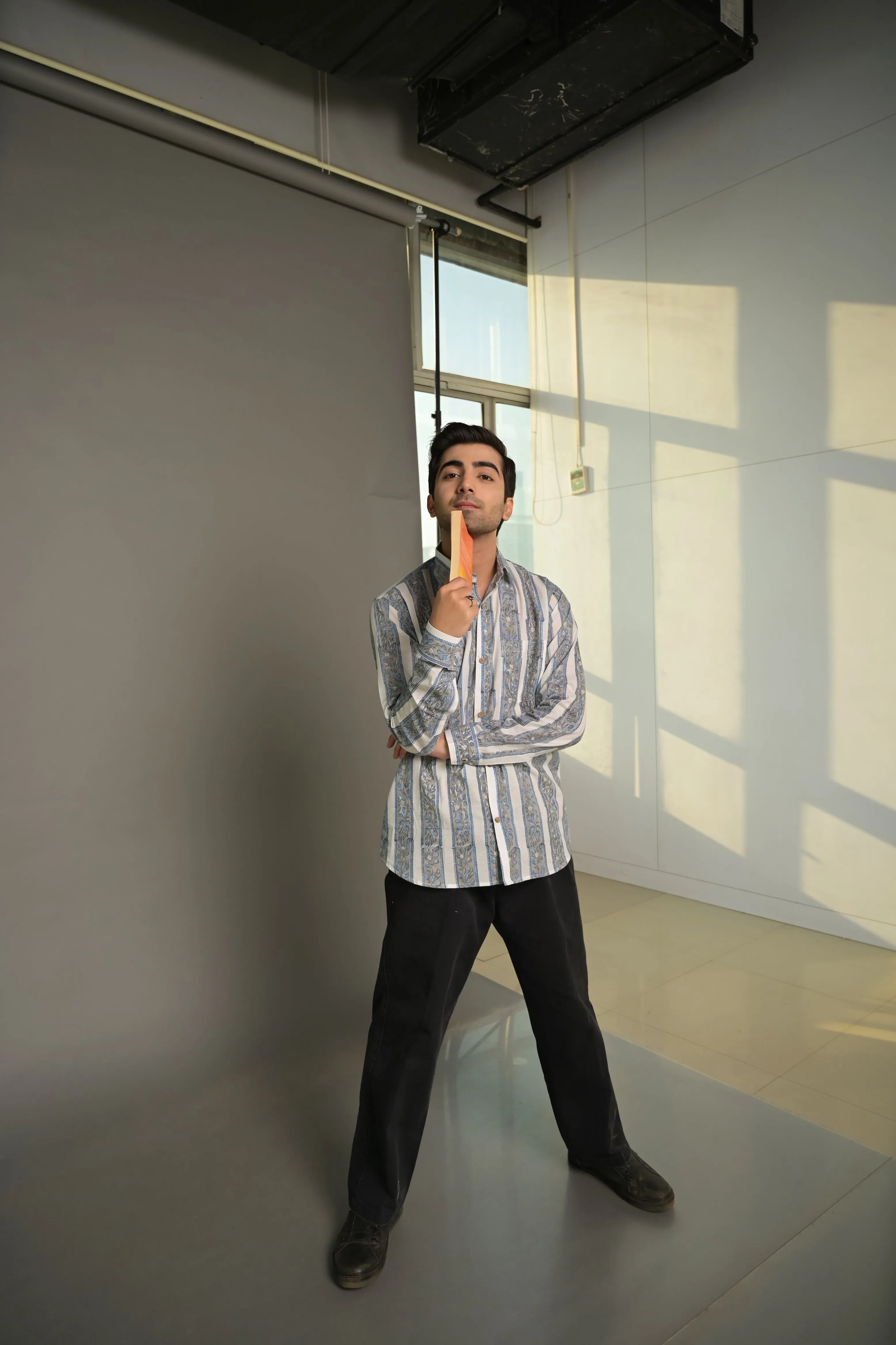 Grey Striped Cotton Shirt