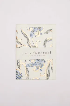 Hand Block Printed Greeting Card - Iris Glitz Blue Stone