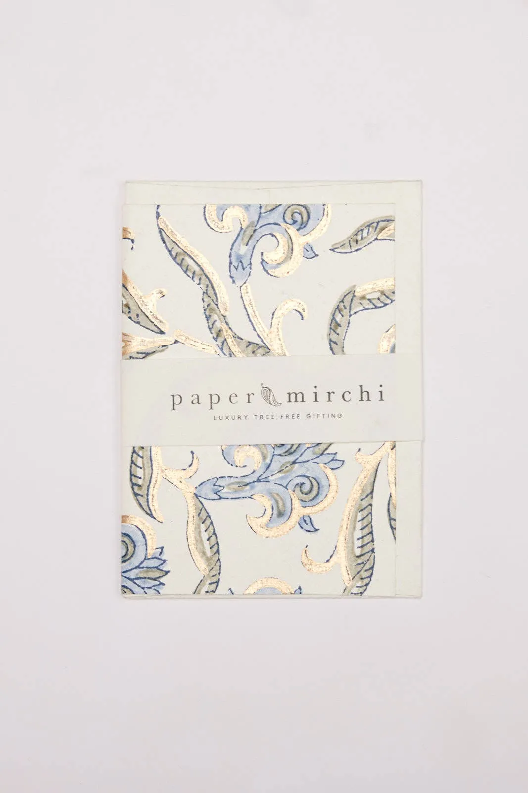 Hand Block Printed Greeting Card - Iris Glitz Blue Stone