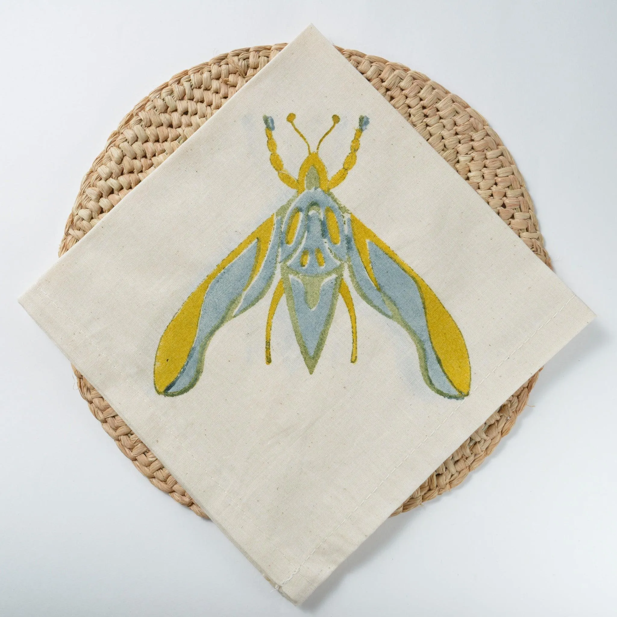 Hand Block Printed Napkin ~Twilight Elephant Moth