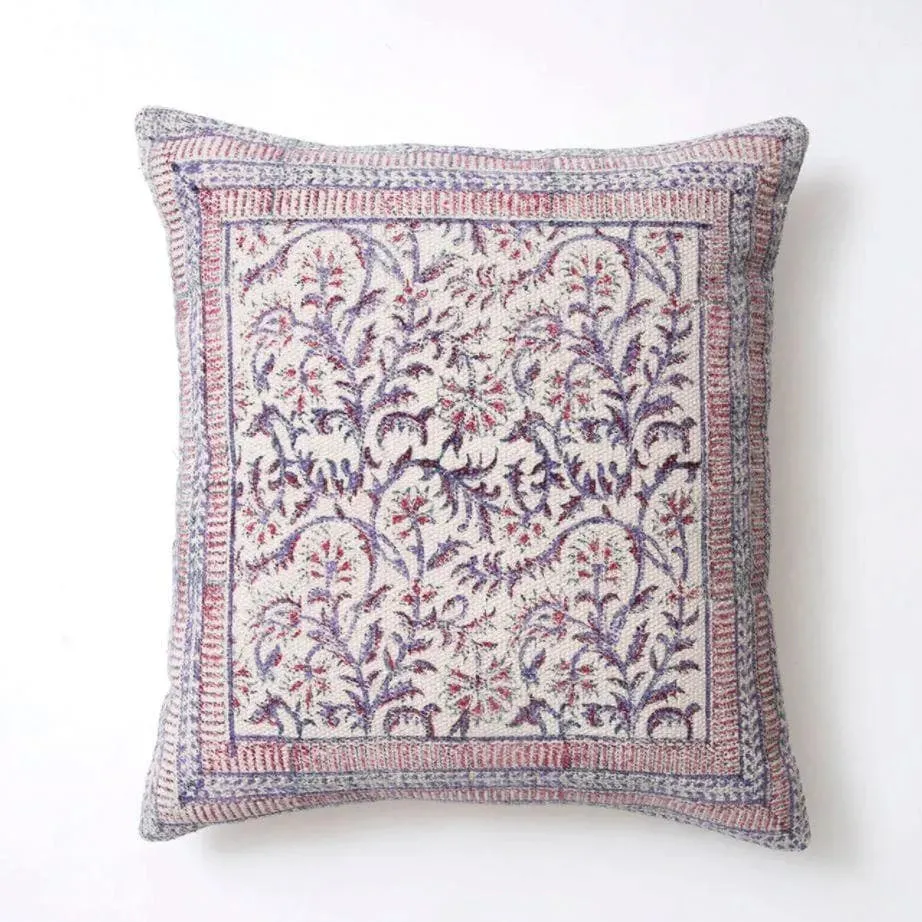 Hand Block Printed Rustic Floral Cushion Cover
