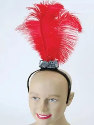 Headband Red Flapper 3 Feather