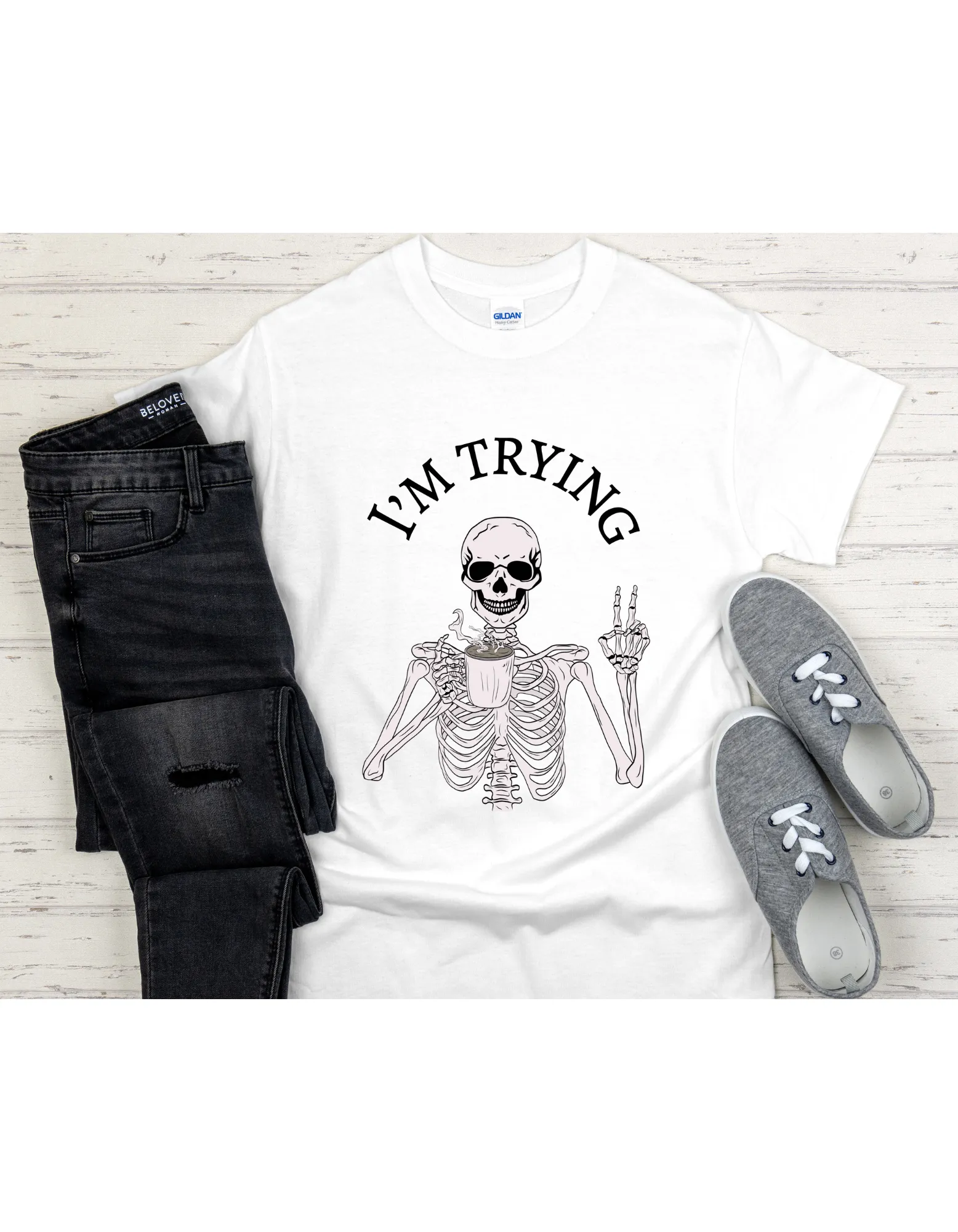 I'm Trying Playful Skeleton Tshirt