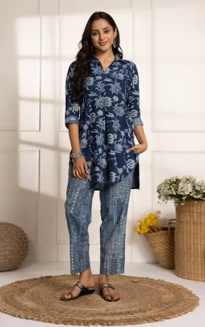 Indigo Pure Cotton Ready-To-Wear Hand Block Printed Co-ord Set