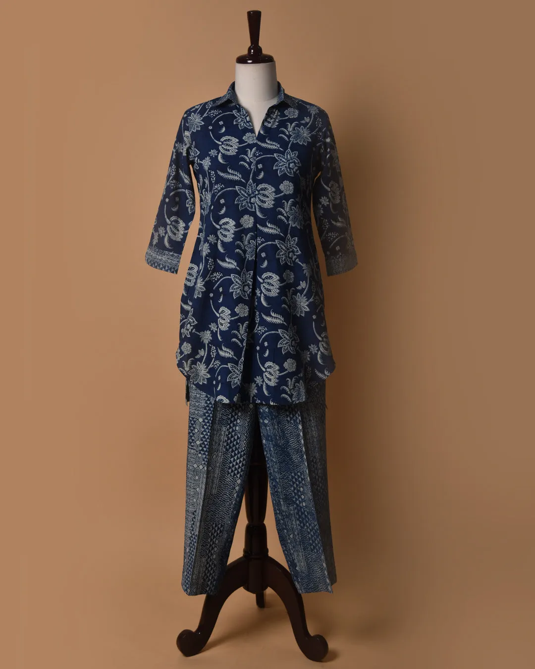 Indigo Pure Cotton Ready-To-Wear Hand Block Printed Co-ord Set