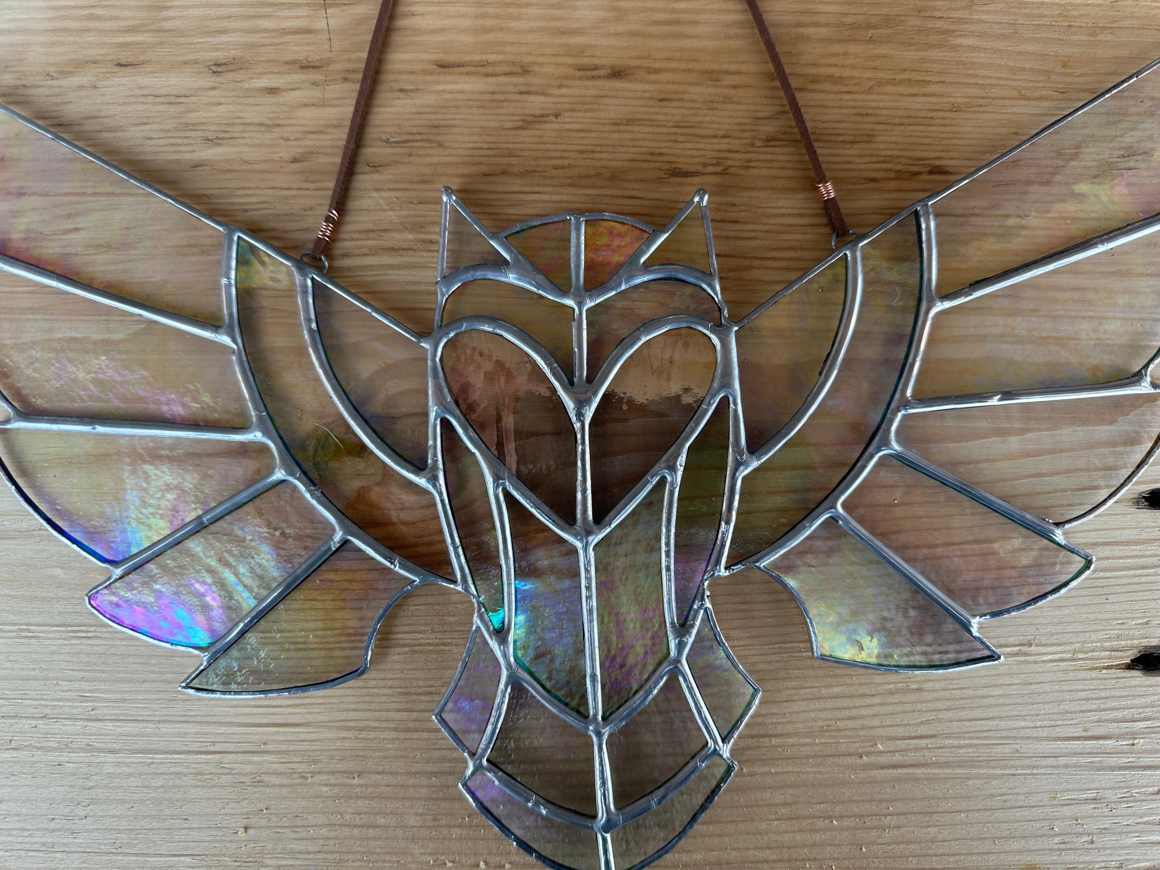 Iridescent stained glass owl