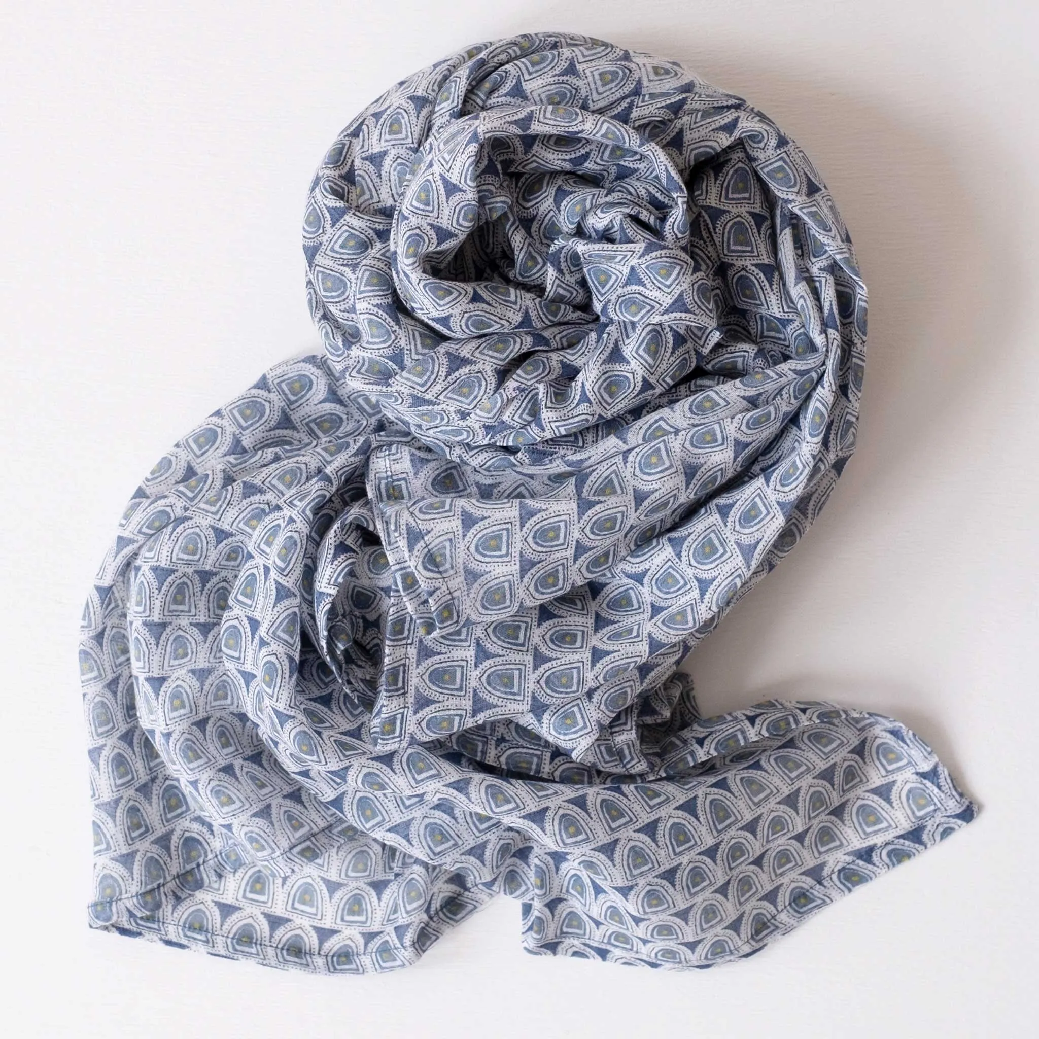 Kakia Blue Block Printed Scarf