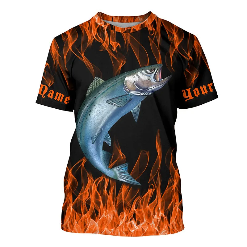 King Salmon Custom Saltwater Fishing Shirts, Salmon Long Sleeve Flame Fishing Jerseys | Orange IPHW5031