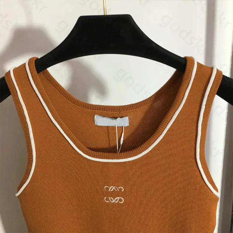 Knit Women Sports Vest Yoga Camisole Fashion Designer Embroidery Tank Top Sexy Slim Sleeveless Vest