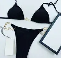 Lace-up triangle Bag bikini Fashion print Ladies sexy mesh alphabet embroidery See-through lace sexy swimsuit bikini underwear