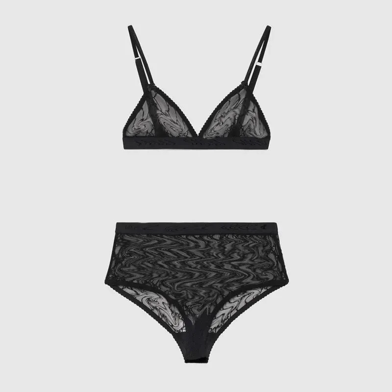 Lace-up triangle Bag bikini Fashion print Ladies sexy mesh alphabet embroidery See-through lace sexy swimsuit bikini underwear
