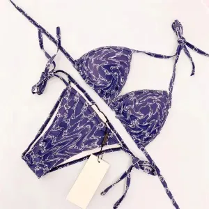 Lace-up triangle Bag bikini Fashion print Ladies sexy mesh alphabet embroidery See-through lace sexy swimsuit bikini underwear