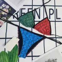 Lace-up triangle Bag bikini Fashion print Ladies sexy mesh alphabet embroidery See-through lace sexy swimsuit bikini underwear