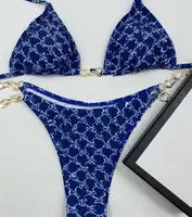 Lace-up triangle Bag bikini Fashion print Ladies sexy mesh alphabet embroidery See-through lace sexy swimsuit bikini underwear
