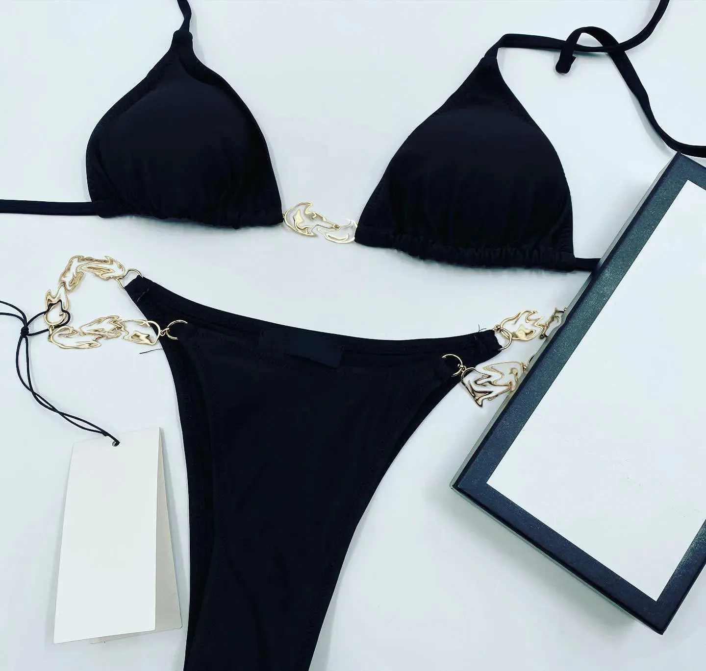 Lace-up triangle Bag bikini Fashion print Ladies sexy mesh alphabet embroidery See-through lace sexy swimsuit bikini underwear