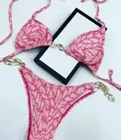 Lace-up triangle Bag bikini Fashion print Ladies sexy mesh alphabet embroidery See-through lace sexy swimsuit bikini underwear