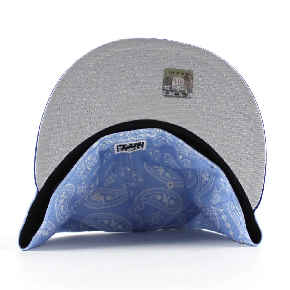 Las Vegas Raiders 60th Anniversary New Era 59Fifty Fitted Hat (Baby Blue Paisley Royal Blue Metallic Silver Under Brim)