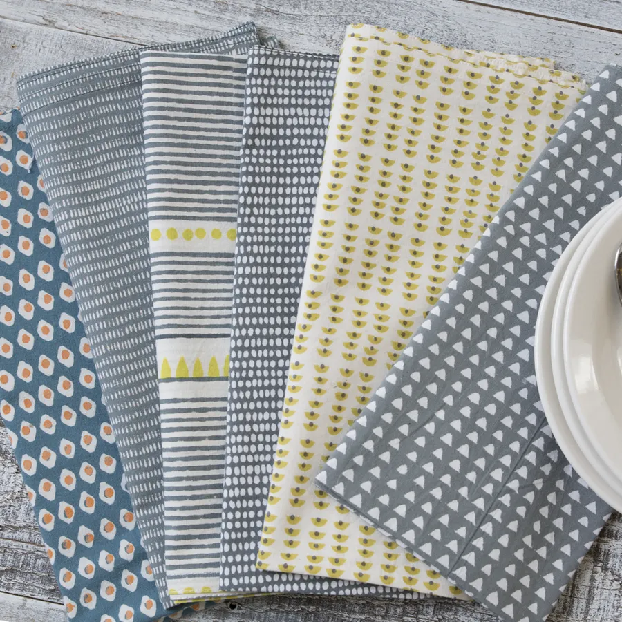 Laya Chartreuse Block Printed napkins
