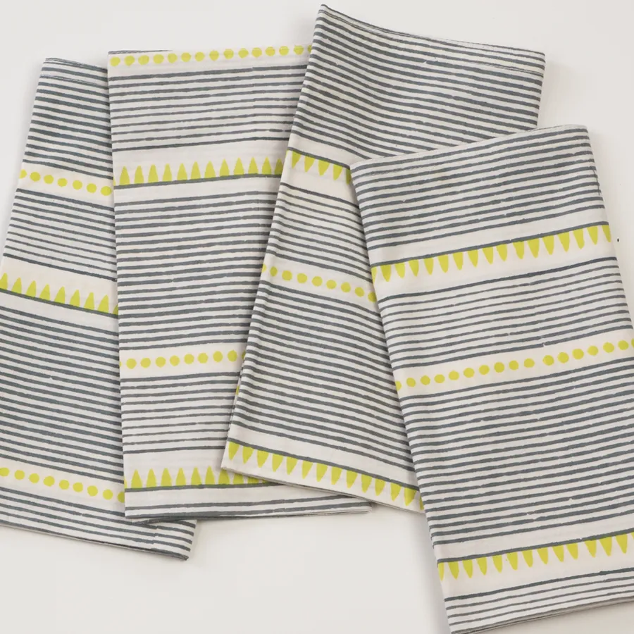 Laya Chartreuse Block Printed napkins